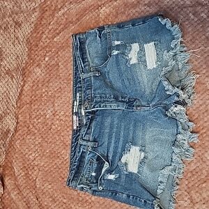 High-rise distressed Jean shorts